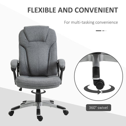 Vinsetto Office Chair, Linen Fabric Desk Chair, Height Adjustable Computer Chair with Padded Armrests, Swivel Wheels and Tilt Function, Grey