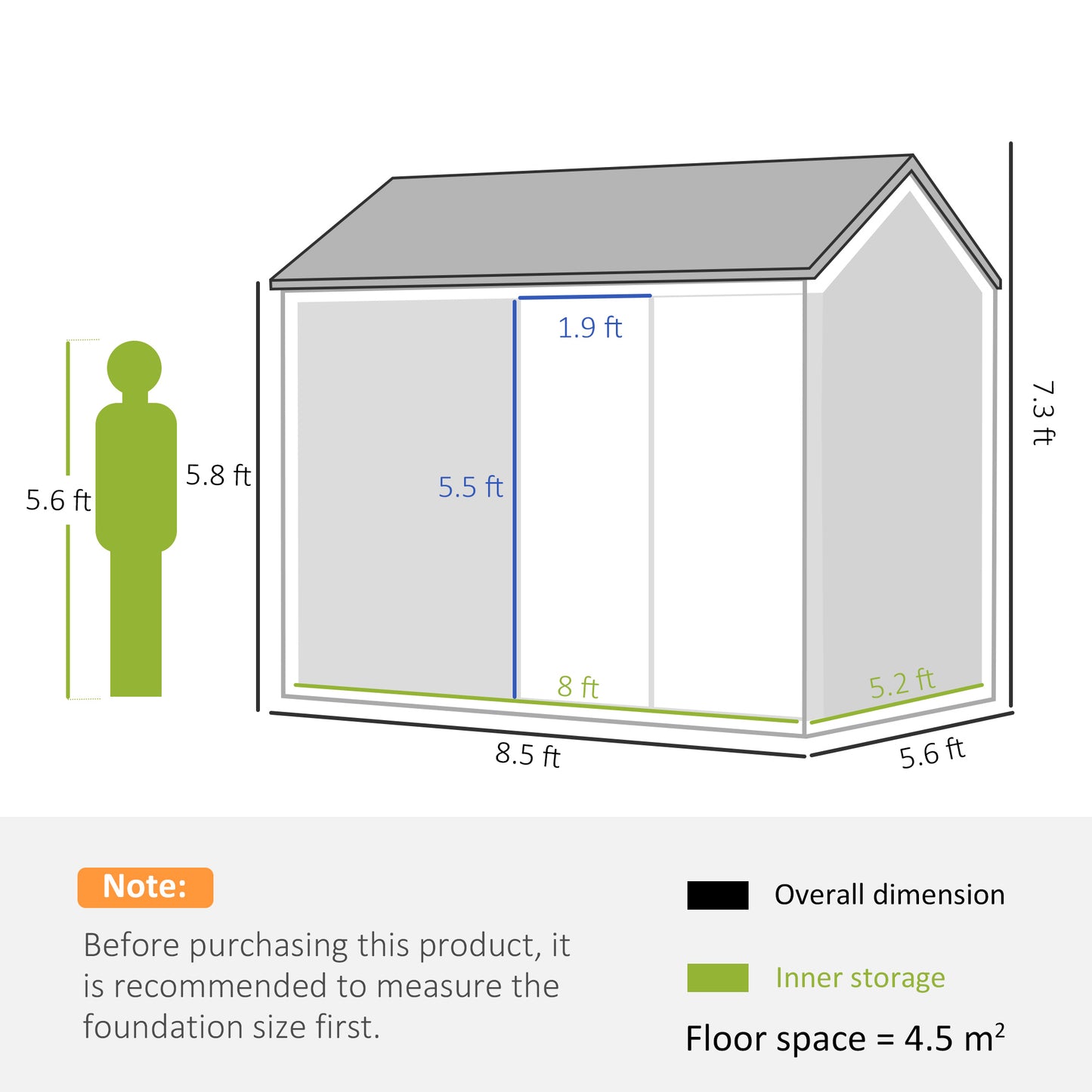 8 x 6 ft Galvanised Garden Shed, Outdoor Metal Storage Shed with Double Doors Window Air Vents for Patio, Lawn, Grey