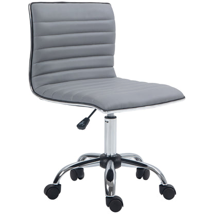 HOMCOM Adjustable Swivel Office Chair with Armless Mid-Back in PU Leather and Chrome Base - Light Grey