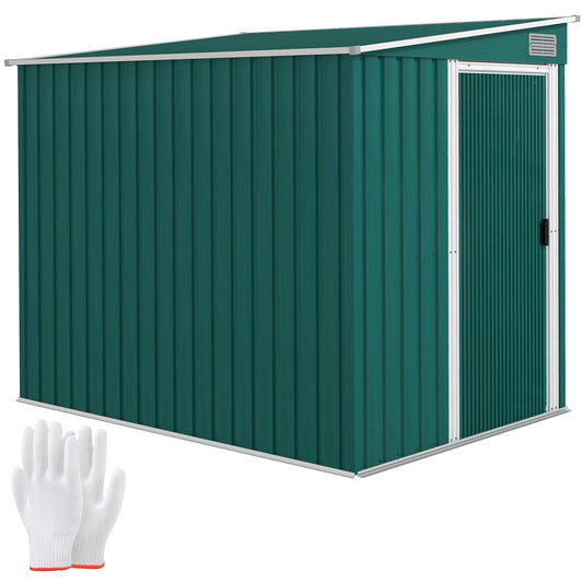 7 x 5ft Green Galvanized Metal Shed with Sliding Door