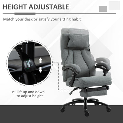 Vinsetto Office Chair, Fabric Desk Chair with Adjustable Massage Pillow, USB Power and Retractable Footrest, High Back, 360° Swivel, for Home, Grey