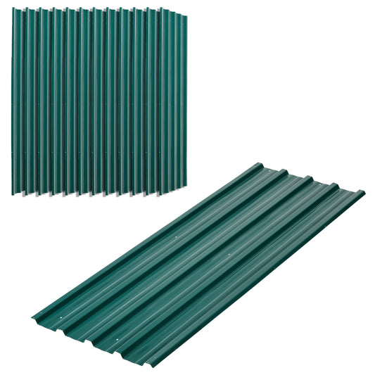 Set of 12 Green Corrugated Steel Roof Panels