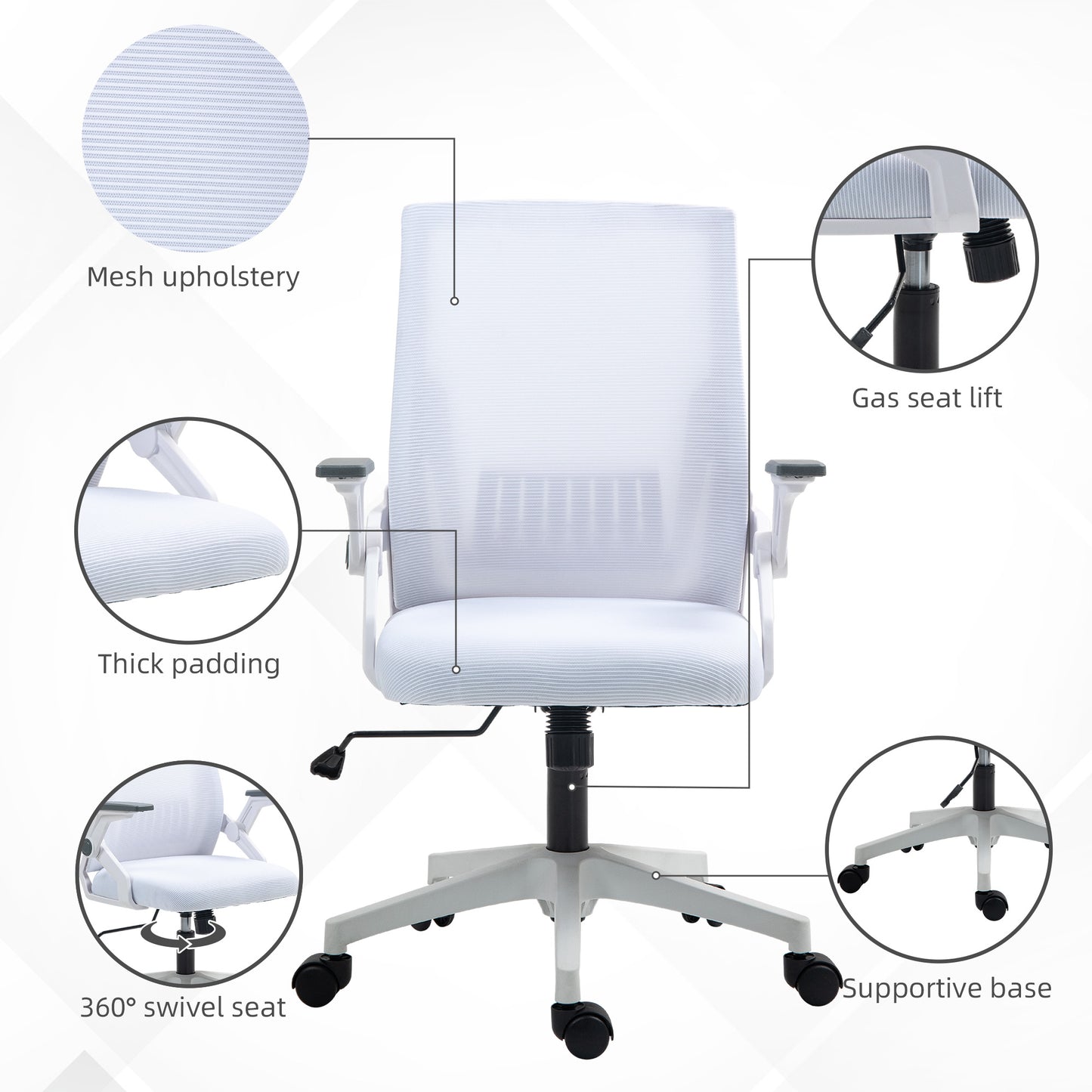 Vinsetto Office Chair, with Lumbar Support - White