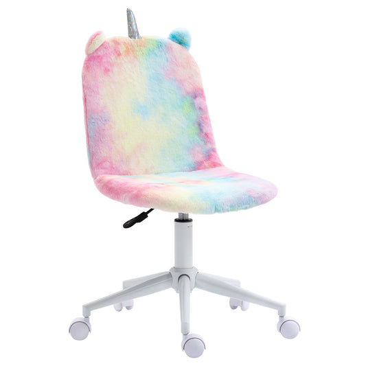 Vinsetto Fluffy Unicorn Office Chair with Mid-Back and Swivel Wheel, Cute Desk Chair, Rainbow Multi-Colored