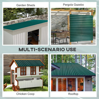 Set of 12 Green Corrugated Steel Roof Panels