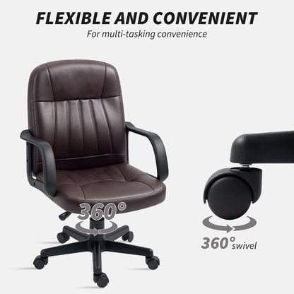 HOMCOM Swivel Executive Chair PU Leather Computer Desk Chair, Dark Brown