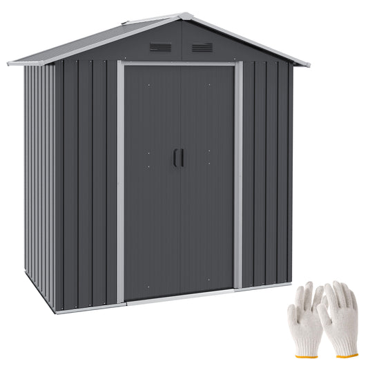 6.5x3.5ft Metal Garden Storage Shed for Outdoor Tool Storage with Double Sliding Doors and 4 Vents, Dark Grey