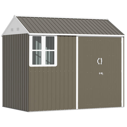 8 x 6 ft Galvanised Garden Shed, Outdoor Metal Storage Shed with Double Doors Window Air Vents for Patio, Lawn, Grey
