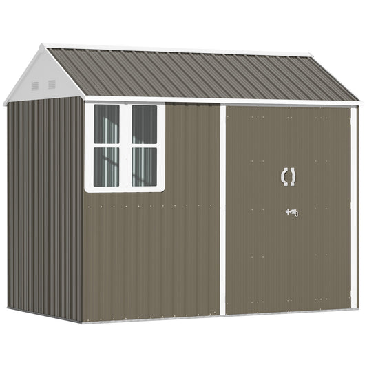 8 x 6 ft Galvanised Garden Shed, Outdoor Metal Storage Shed with Double Doors Window Air Vents for Patio, Lawn, Grey
