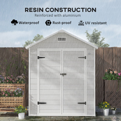 6 x 5ft Light Grey Garden Shed, Plastic Shed with Floor, Window, Lockable Doors, Vents, and Wood-Effect Resin for Outdoor Patio Storage