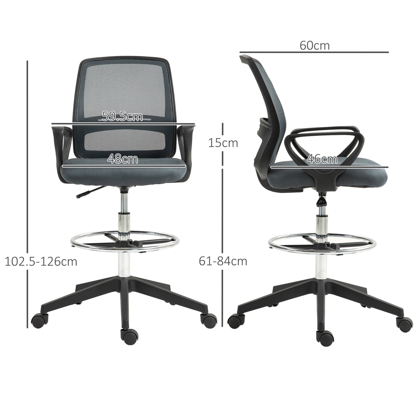 Vinsetto Ergonomic Mesh Back Drafting Chair Draughtsman Chair with Adjustable Height, Grey