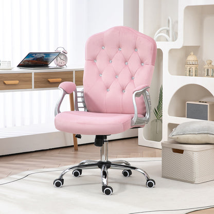 Vinsetto Velvet-Feel Work Chair, with Diamante Back - Pink