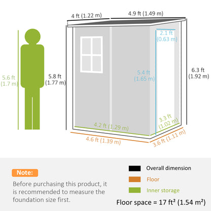 4'x5' Grey Garden Storage Shed, Lean-To Shed with Lockable Door, Window, Vent, and Plastic Roof