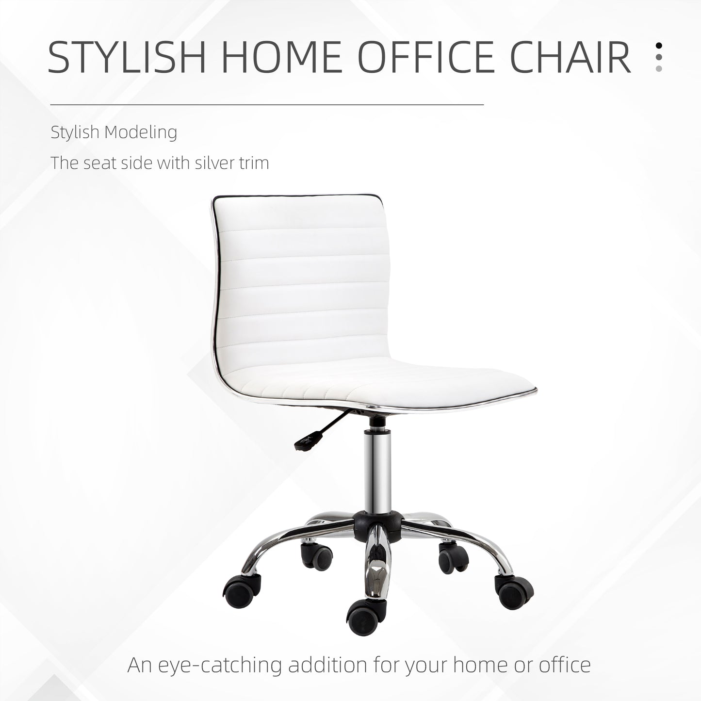 HOMCOM Adjustable Swivel Office Chair with Armless Mid-Back in PU Leather and Chrome Base - White