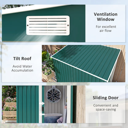7 x 5ft Green Galvanized Metal Shed with Sliding Door
