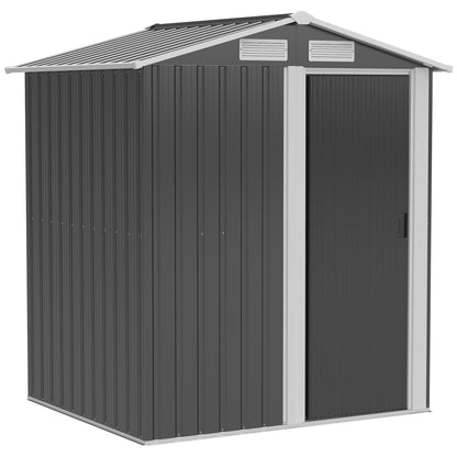 Outsunny Garden Metal Tool Storage Shed with Sliding Door, Sloped Roof and Foundation Kit, 152 x 132 x 188cm, Grey