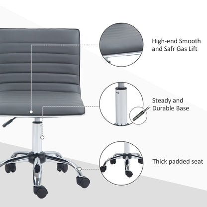 HOMCOM Adjustable Swivel Office Chair with Armless Mid-Back in PU Leather and Chrome Base - Dark Grey