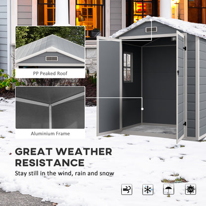 6'x4.5' Grey Garden Storage Shed, Lockable Shed with Double Doors, Window, Vent, and Plastic Roof