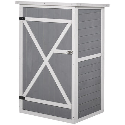 Outsunny Wooden Small Shed, Garden Storage Shed with Shelves and Bolt Latch, 75L x 56W x115H cm, Grey