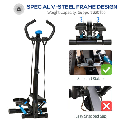 HOMCOM Adjustable Twist Stepper Fitness Step Machine, LCD Screen, Height-Adjust Handlebars, Home Gym, Black and Blue