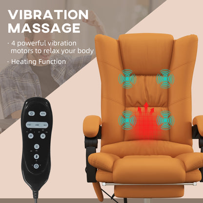 Vinsetto High Back Vibration Massage Office Chair, Heated Reclining PU Leather Computer Chair with 135° Reclining Back and Footrest, Light Brown