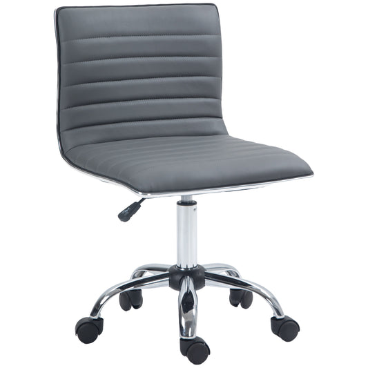 HOMCOM Adjustable Swivel Office Chair with Armless Mid-Back in PU Leather and Chrome Base - Dark Grey