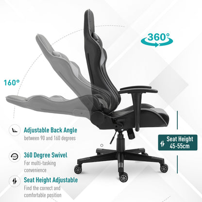 Vinsetto Gaming Chair, Computer Desk Chair, Racing Chair with Adjustable Height, Head Pillow and Lumbar Support for Adults, Black