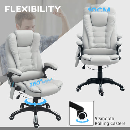 HOMCOM Executive Office Chair with Massage and Heat, High Back PU Leather Massage Office Chair with Adjustable Height, Light Grey