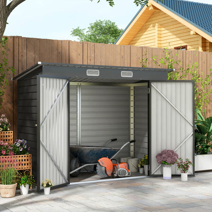 3.7 x 7.9ft Grey Galvanized Steel Shed with Latched Door and Padlock