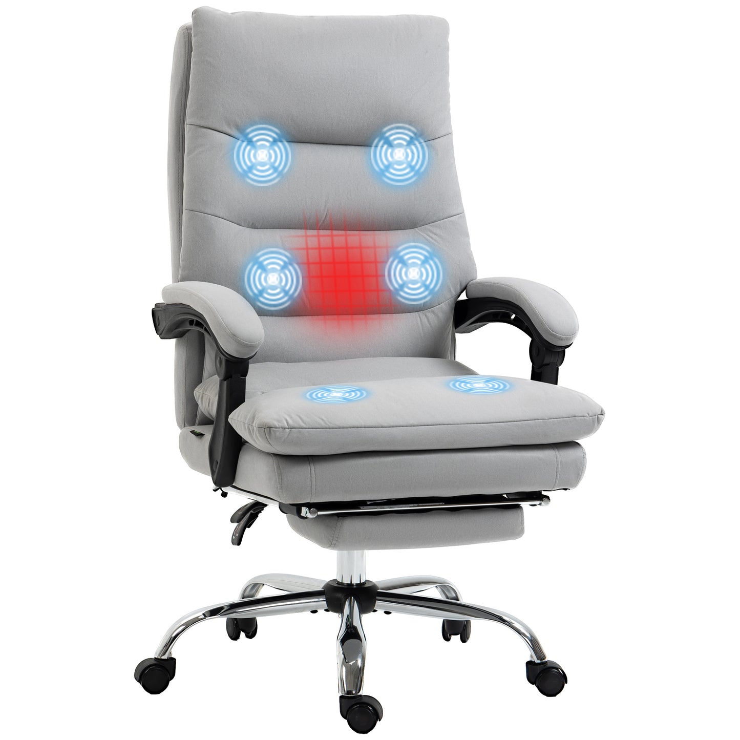 Vinsetto Office Chair, Ergonomic Desk Chair with 6-Point Vibration Massage and Back Heating, Microfibre Computer Gaming Chair with 135° Reclining Back and Footrest, Grey