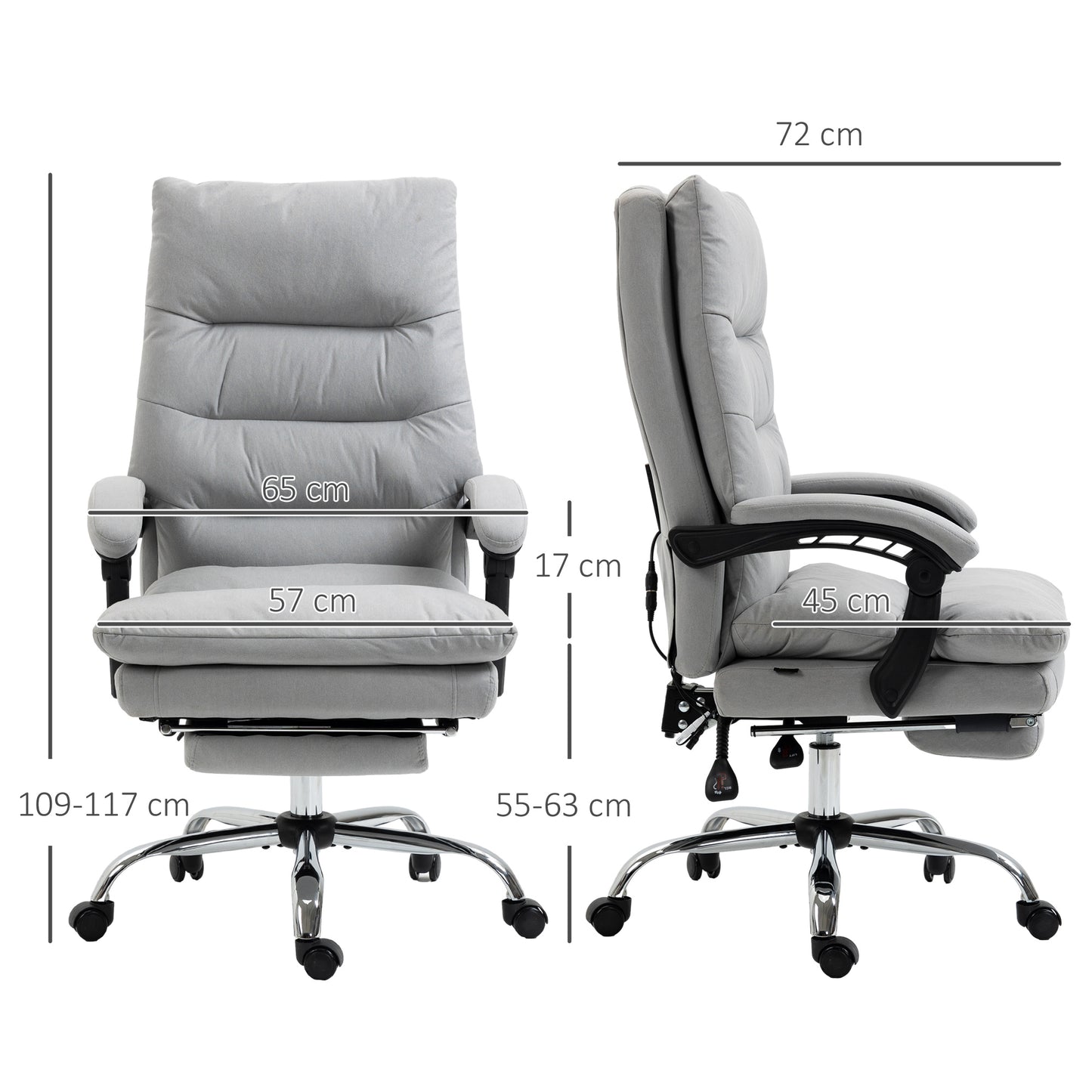 Vinsetto Office Chair, Ergonomic Desk Chair with 6-Point Vibration Massage and Back Heating, Microfibre Computer Gaming Chair with 135° Reclining Back and Footrest, Grey