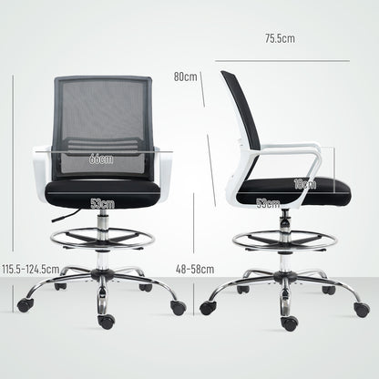 HOMCOM Draughtsman Chair, Mesh Drafting Chair, Ergonomic Office Chair with Lumbar Support, Adjustable Foot Ring, Black