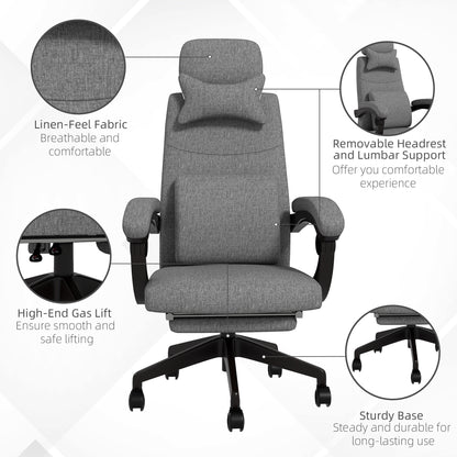 Vinsetto Linen-Look Office Chair, with 160° Reclining Back and Footrest - Grey