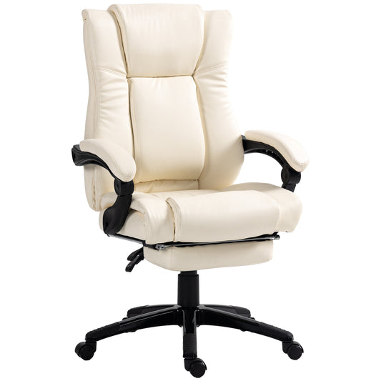 Vinsetto PU Leather Office Chair, Swivel Computer Chair with Footrest, Wheels, Adjustable Height, Cream White