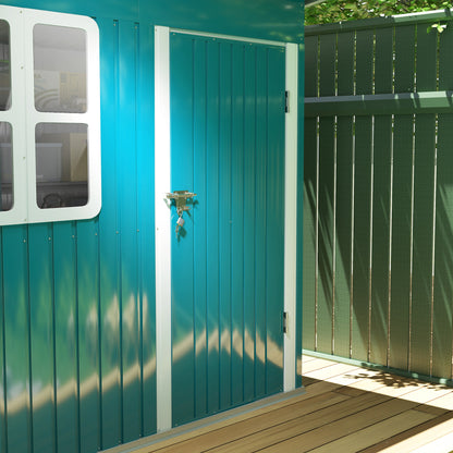 7 x 4ft Green Galvanized Steel Garden Shed with Lock and Gloves