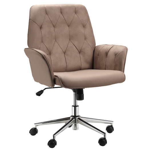 Vinsetto Office Desk Chair, Microfibre Vanity Chair with Height Adjustable, Armrest, Swivel Chair for Home, Coffee