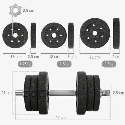 HOMCOM 25KG Adjustable Weights Dumbbells Set, Dumbbell Hand Weights for Home Office Gym Body Fitness Lifting Training, Black