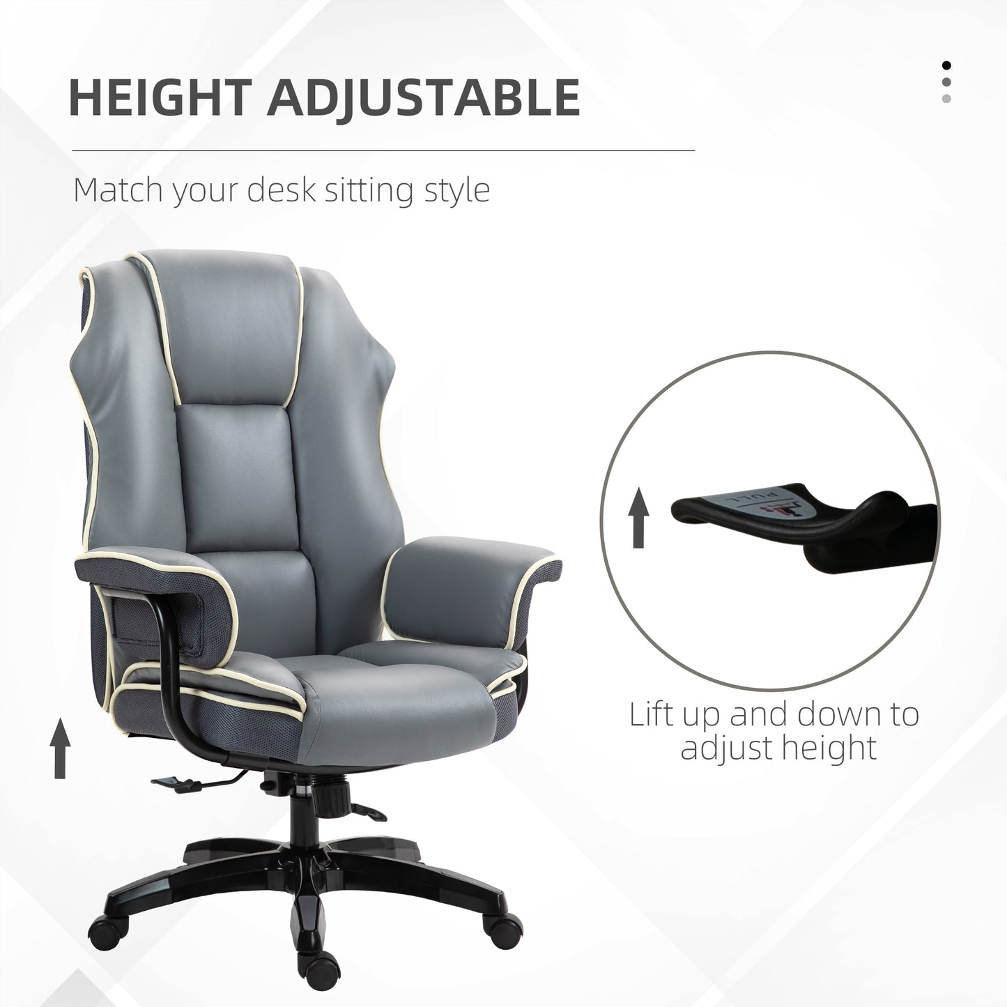 Vinsetto High Back Office Chair, PU Leather Desk Chair, Reclining Swivel Computer Chair for Home, Grey