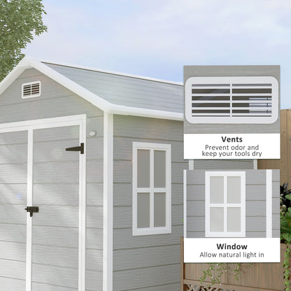6 x 5ft Light Grey Garden Shed, Plastic Shed with Floor, Window, Lockable Doors, Vents, and Wood-Effect Resin for Outdoor Patio Storage