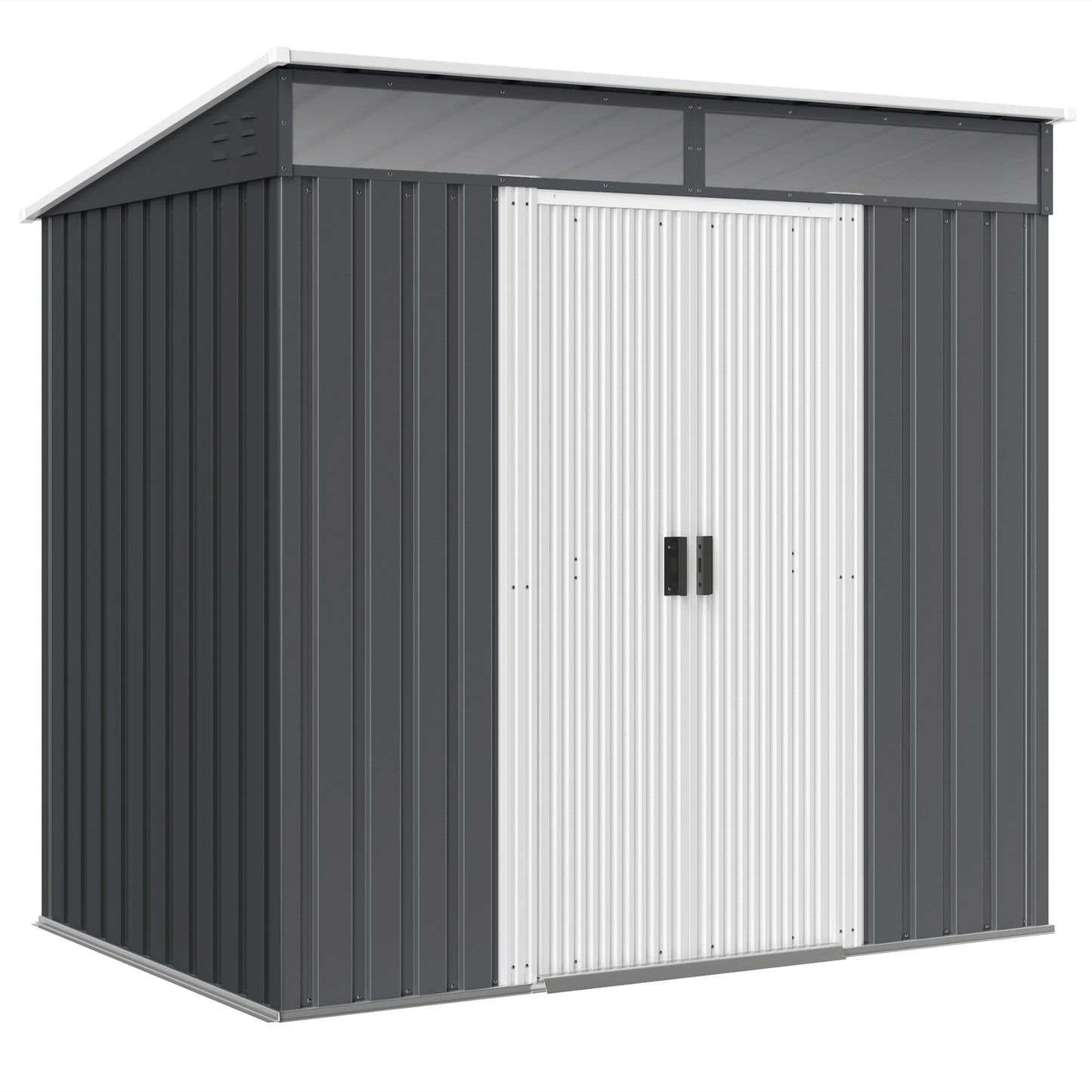 6.5 x 4ft Grey Galvanized Metal Shed with Foundation Kit, Lockable Garden Tool Shed, Double Sliding Doors, and Vents