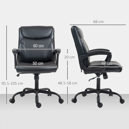 HOMCOM Executive Office Chair, Faux Leather Desk Chair with Height Adjustable, Swivel Wheels and Tilt Function, Computer Chair for Home Office and Study Room, Black