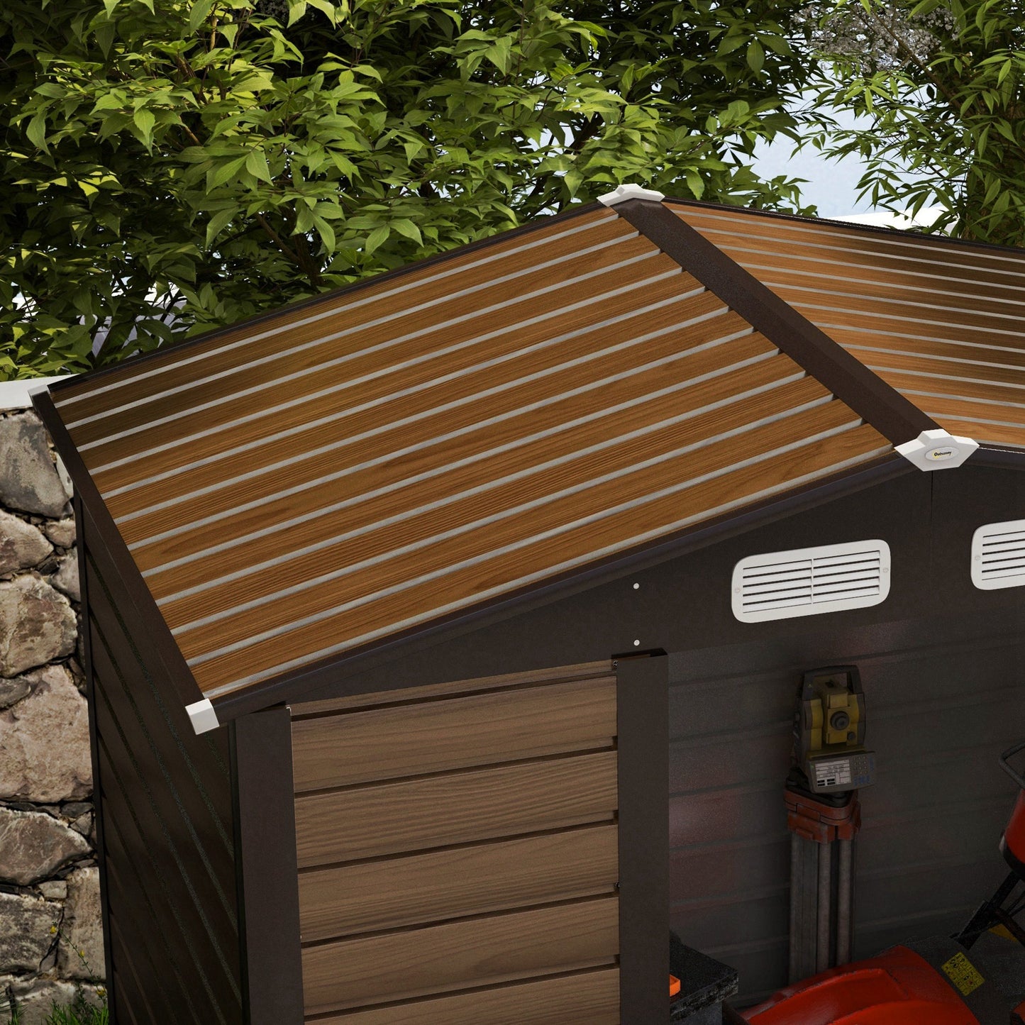 4 x 6ft Oak Galvanized Steel Garden Shed with Lock and Gloves
