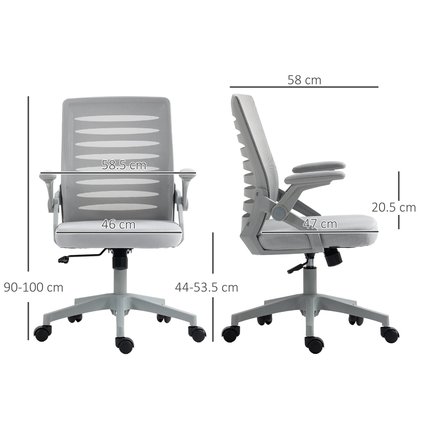 Vinsetto 44-53.5cm Adjustable Height Work Chair, with Mesh Back - Grey