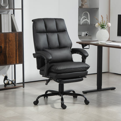 HOMCOM Faux Leather Reclining Office Chair, with Footrest - Black