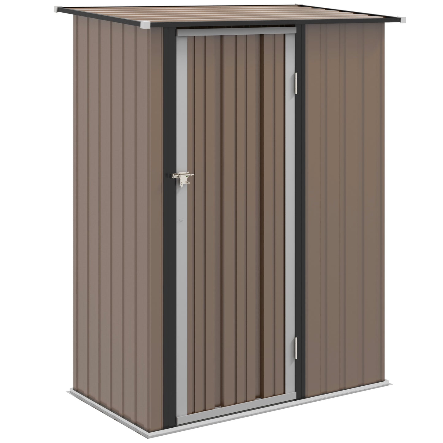 Outsunny 5ft x 3ft Metal Garden Storage Shed, Outdoor Tool Shed with Sloped Roof, Lockable Door for Tools, Equipment, Brown