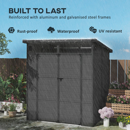 6 x 6ft Dark Grey Outdoor Storage Shed, Plastic with Windows, Vents, and Latch Doors for Garden or Deck
