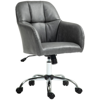 HOMCOM Faux Leather Tub Office Chair, with Wheels - Grey