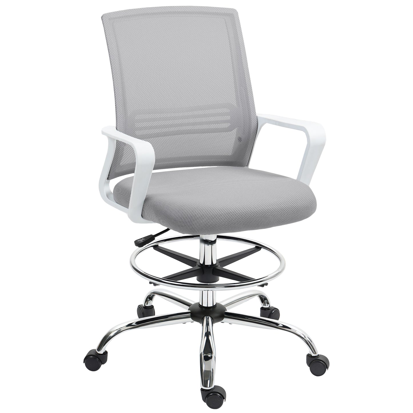 HOMCOM Draughtsman Chair, Mesh Drafting Chair, Ergonomic Office Chair with Lumbar Support, Adjustable Foot Ring, Grey