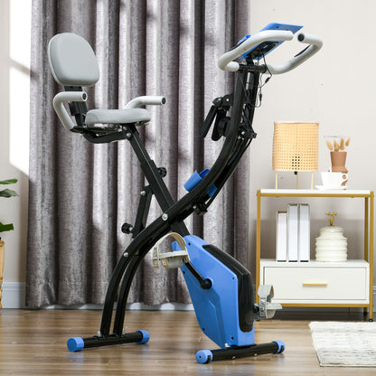 HOMCOM 2-in-1 Folding Exercise Bike with 8-Level Magnetic Resistance, Arm Resistance Band, Pulse Sensor, Blue