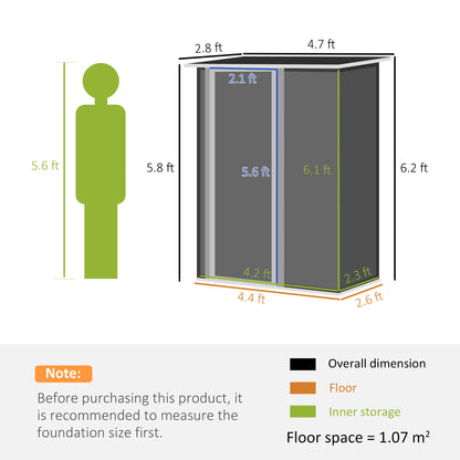 Outsunny 5ft x 3ft Metal Garden Storage Shed, Outdoor Tool Shed with Sloped Roof, Lockable Door for Tools, Equipment, Grey